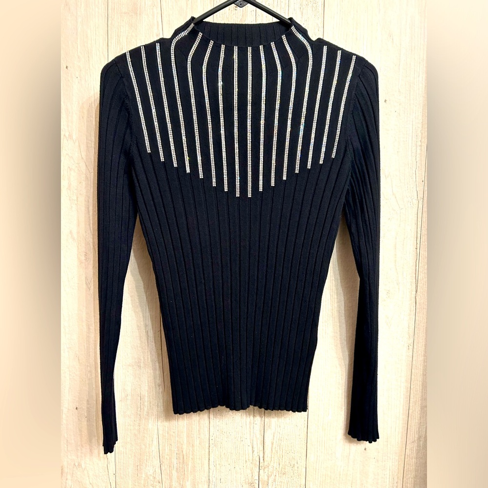 Long Sleeve Black Sparkly Rhinestone Shirt Top Small Western Cowgirl Shyanne